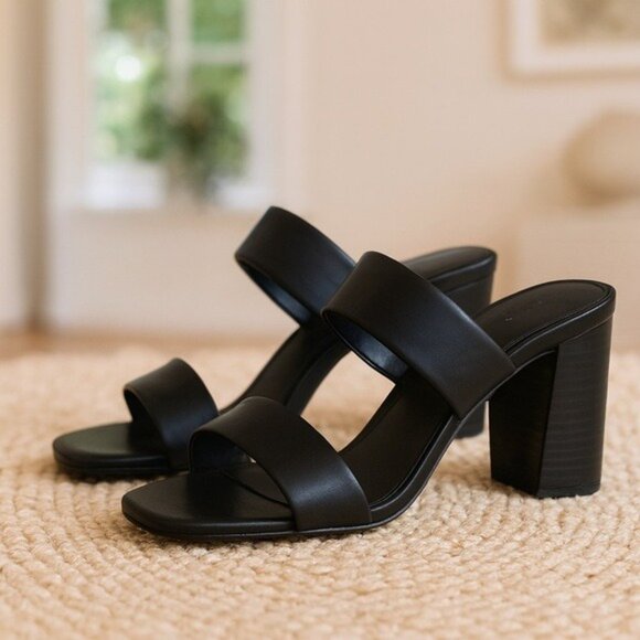 Michael Kors Glenda Black Leather Block Heel Slide Sandals Size 8 - Picture 10 of 12